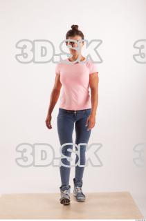 Walking pose blue jeans pink t shirt of Oxana …